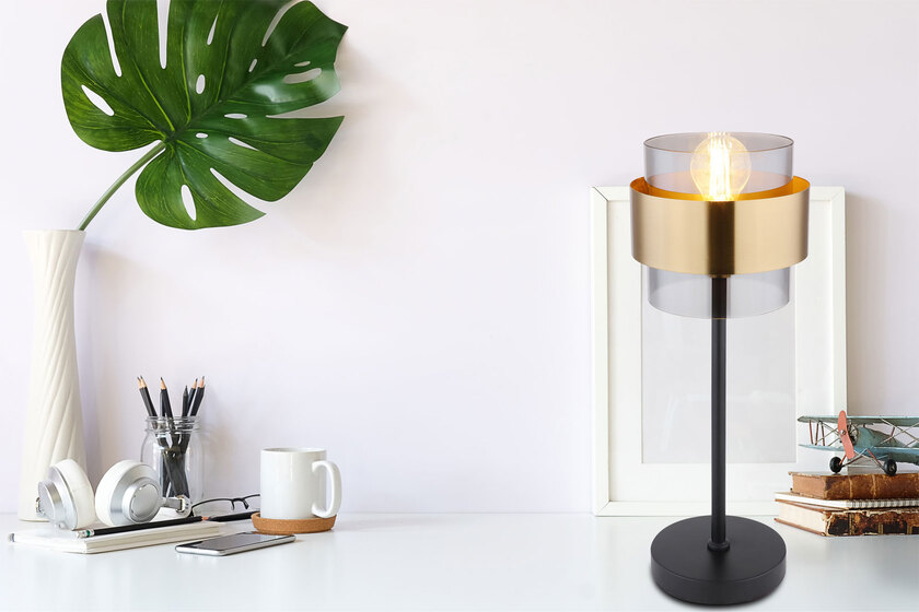 MILLEY Tischlampe goldfarben, schwarz 155, D/H: 18 x 47 cm, Glas, Metall – Bild 6