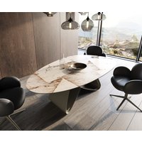 Esstisch Edge Oval 220x120 Keramik Iris FMG Patagonia Lappato W-Gestell Metall Effektfinish Titan