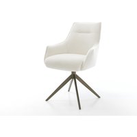 Drehstuhl Alja-Flex mit Armlehnen Bouclé Soft Beige Kreuzgestell breit Effektfinish Titan 360 drehbar Wippfunktion Taschenfederkern