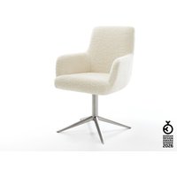 Drehstuhl Heira-Flex mit Armlehnen Teddystoff Beige Fußkreuz Edelstahl 360 drehbar Wippfunktion Taschenfederkern