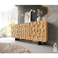 Sideboard Solu 175 cm Eiche Natur 2 Türen 3 Schübe Fuß schwebend Metall Schwarz 3D-Front – Bild 2