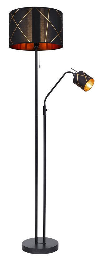 Globo Retrofit Stehlampe Bemmo, schwarz, 40cm, 175cm, Metall, Textil, mit Leselampe – Bild 3