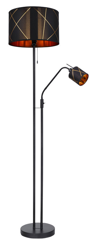 Globo Retrofit Stehlampe Bemmo, schwarz, 40cm, 175cm, Metall, Textil, mit Leselampe – Bild 5