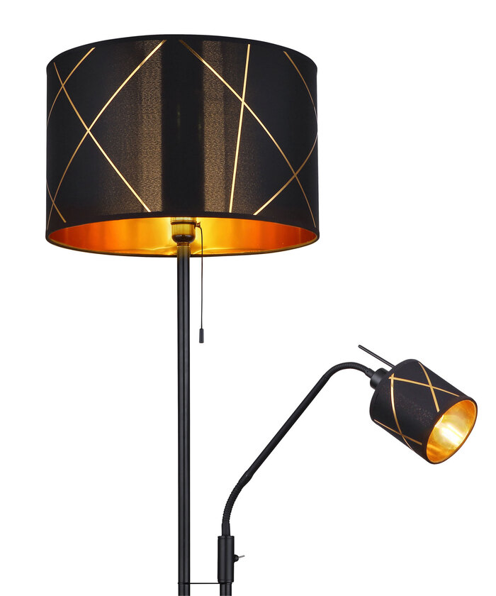 Globo Retrofit Stehlampe Bemmo, schwarz, 40cm, 175cm, Metall, Textil, mit Leselampe – Bild 6