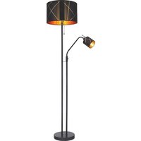 Globo Retrofit Stehlampe Bemmo, schwarz, 40cm, 175cm, Metall, Textil, mit Leselampe
