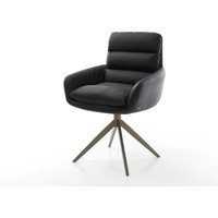 Drehstuhl Abelia-Flex mit Armlehnen Echt-Leder Schwarz Kreuzgestell breit Effektfinish Titan 360 drehbar Wippfunktion