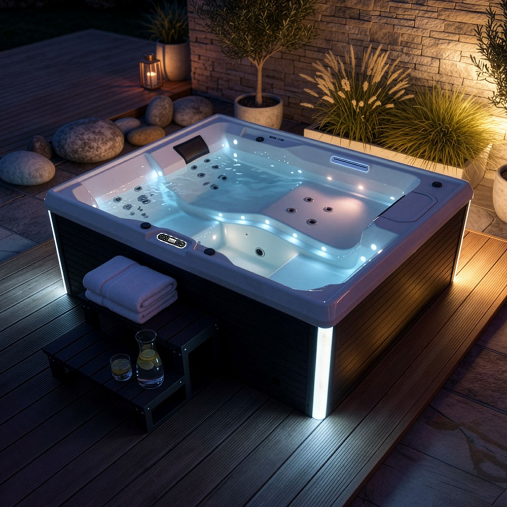 Outdoor Whirlpool mit Treppe und Thermoabdeckung STREAM 211 x 156 cm für 3 Personen – Bild 3
