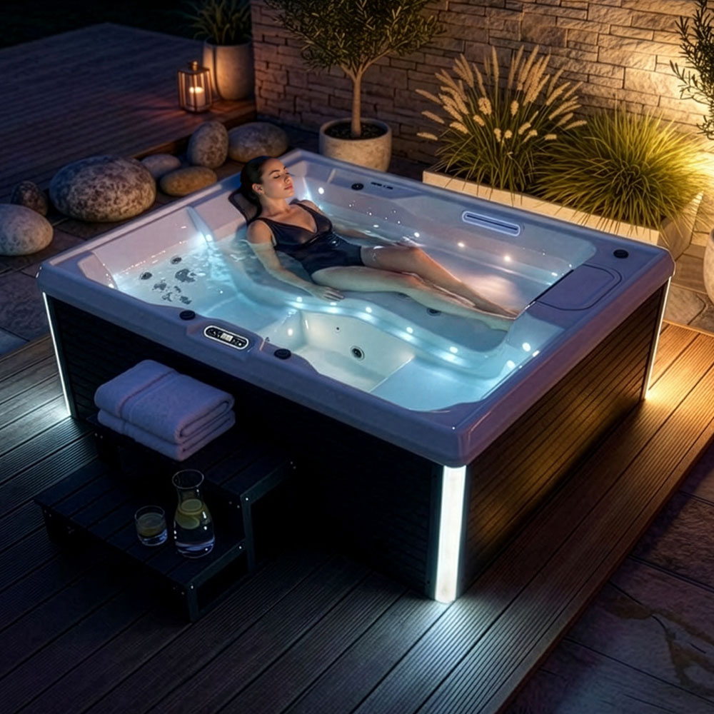 Outdoor Whirlpool mit Treppe und Thermoabdeckung STREAM 211 x 156 cm für 3 Personen – Bild 4