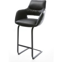 Barstuhl Yago-Flex Echt-Leder Schwarz Freischwinger flach Metall Schwarz Taschenfederkern