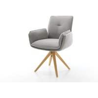 Drehstuhl Nela-Flex Strukturstoff Soft Grau Holzgestell kantig Natur 360 drehbar
