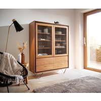 Vitrine Stonegrace 115x150 Akazie Natur 2 Türen 4 Schubladen Steinfurnier V-Fuß