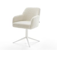 Drehstuhl Greg-Flex Teddystoff Beige Fußkreuz Weiß 360 drehbar Wippfunktion Taschenfederkern