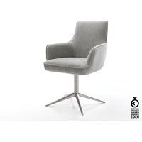 Drehstuhl Heira-Flex mit Armlehnen Strukturstoff Soft Grau Fußkreuz Edelstahl 360 drehbar Wippfunktion Taschenfederkern