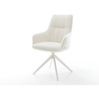 Drehstuhl Zelia-Flex mit Armlehnen Bouclé Soft Beige Kreuzgestell breit Weiß 360 drehbar Wippfunktion Taschenfederkern