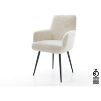 Esszimmerstuhl Heira-Flex mit Armlehnen Plüsch Creme-Weiß 4-Fuß konisch Schwarz Taschenfederkern