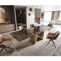 Esstisch Edge 300x100 Keramik Emperador Extra Lucidato Dunkelbraun Origami Metallic Gold