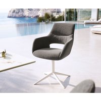 Outdoorstuhl Yago-Flex mit Armlehnen Strukturstoff Graphit Fußkreuz Weiß 360 drehbar Wippfunktion