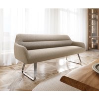 Esszimmerbank Taya-Flex 200 cm Bouclé Schlamm Kufengestell flach Edelstahl Taschenfederkern