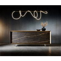 Sideboard Yori 200 cm Metallic Gold 2 Türen 3 Schubladen Acrylfuß Keramik Laminam Noir Desir Braun