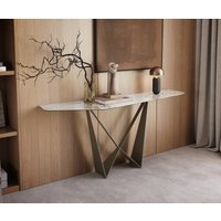 Konsolentisch Edge Polygonal 180x50 cm Keramik Minas Melange Weiß-Beige Spios Metall Effektfinish Titan