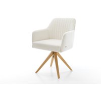 Drehstuhl Greg-Flex Bouclé Soft Beige Holzgestell kantig Natur 360 drehbar Taschenfederkern – Bild 2