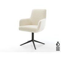 Drehstuhl Heira-Flex mit Armlehnen Teddystoff Beige Fußkreuz Schwarz 360 drehbar Wippfunktion Taschenfederkern