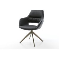 Drehstuhl Yago-Flex mit Armlehnen Echt-Leder Schwarz Kreuzgestell breit Effektfinish Titan 360 drehbar Wippfunktion Taschenfederkern
