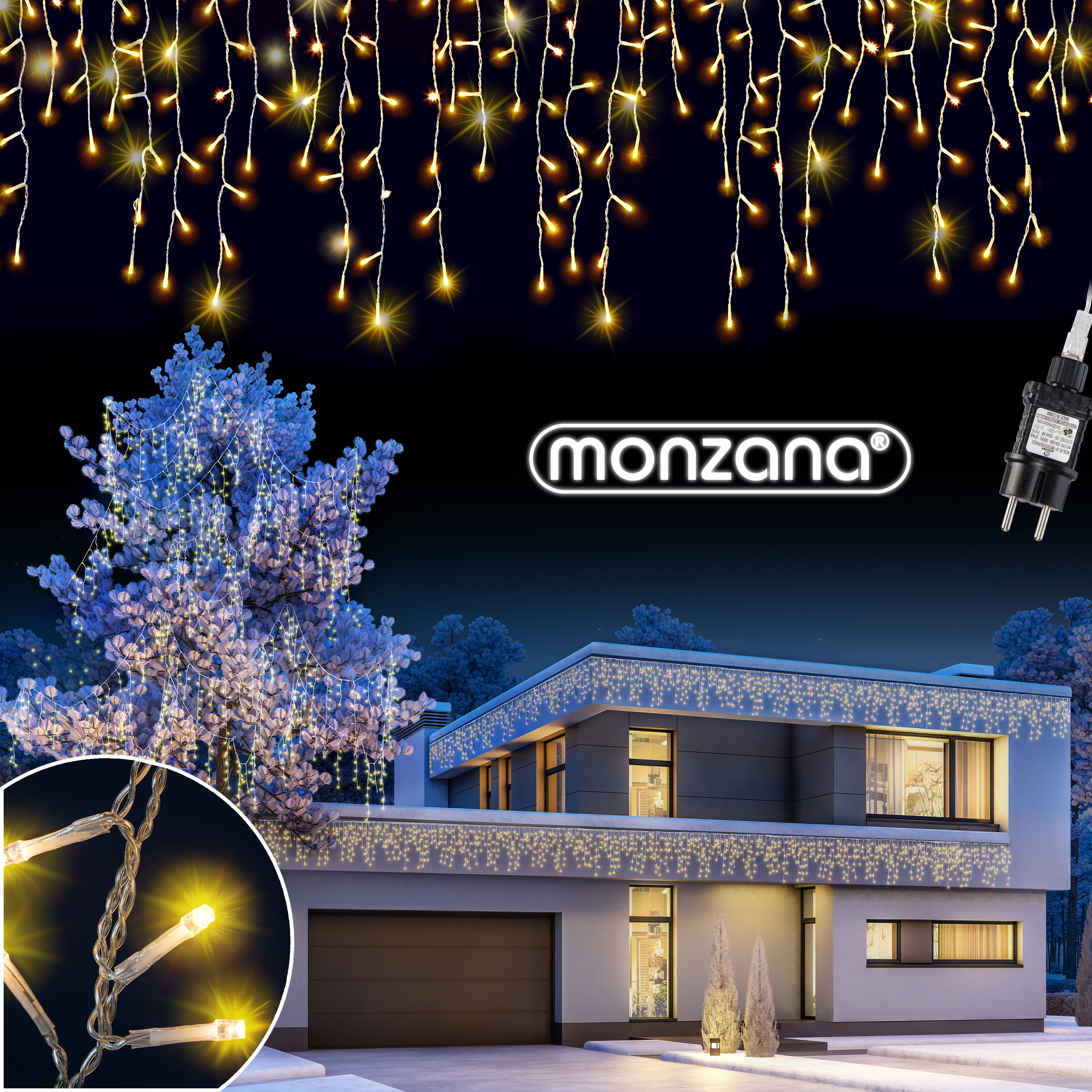 monzana Regenlichterkette LED Warmweiß 15m – Bild 3