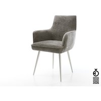 Esszimmerstuhl Heira-Flex mit Armlehnen Bouclé Soft Schlamm 4-Fuß konisch Edelstahl Taschenfederkern