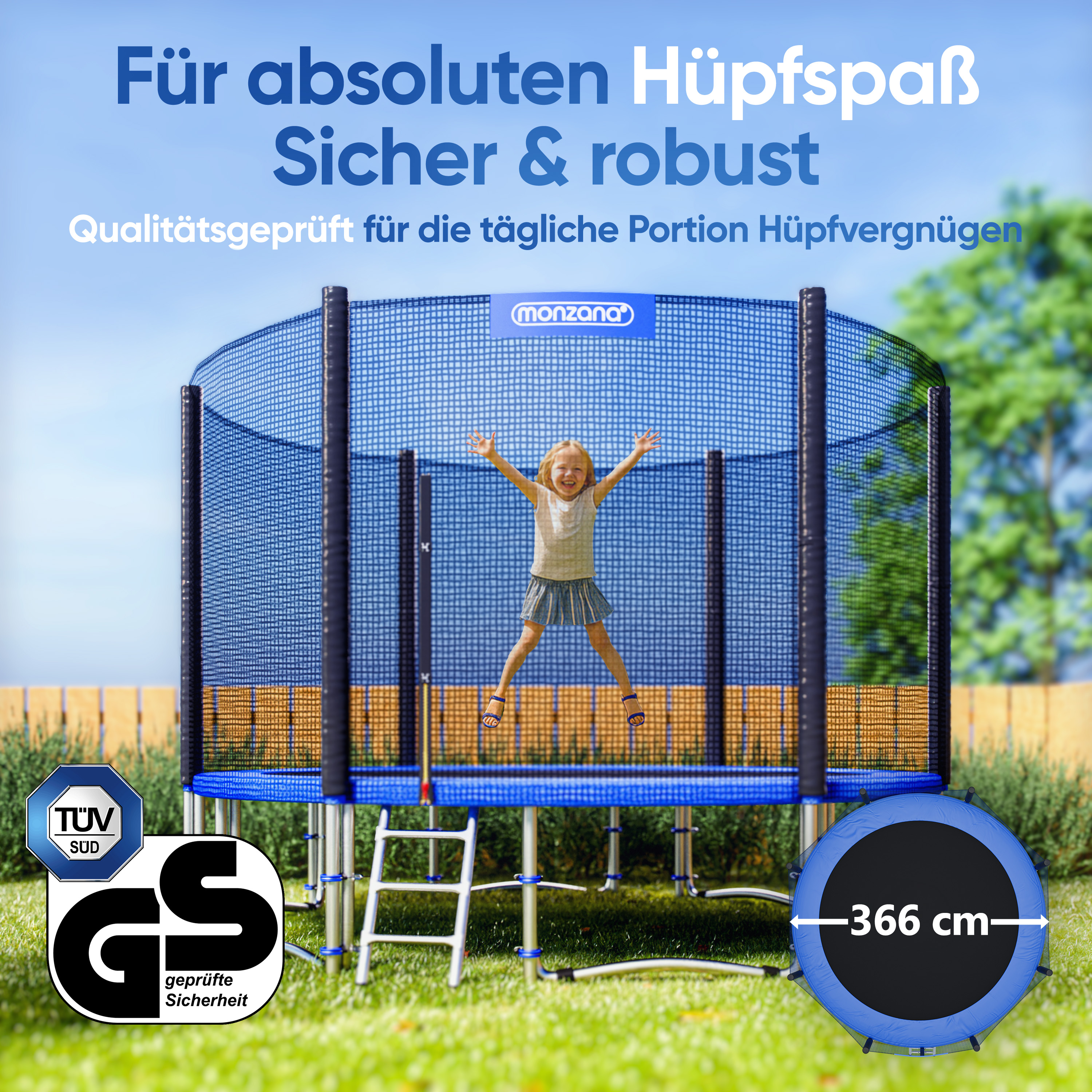 monzana Trampolin Ø366cm inkl Sicherheitsnetz TÜV SÜD GS – Bild 3