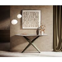Konsolentisch Edge Polygonal 140x50 cm Keramik Onyx Pearl Zentharo Metall Effektfinish Titan