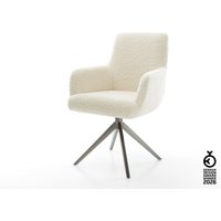 Drehstuhl Heira-Flex mit Armlehnen Teddystoff Beige Kreuzgestell breit Graphit 360 drehbar Wippfunktion Taschenfederkern