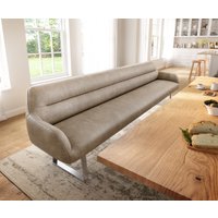 Esszimmerbank Taya-Flex 300 cm Mikrofaser Beige Vintage Kufengestell kantig Edelstahl Taschenfederkern