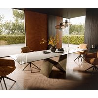 Esstisch Edge 300x100 cm Keramik Onyx Champagne Origami Metallic Gold