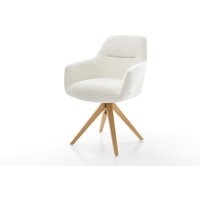 Drehstuhl Pejo-Flex Bouclé Soft Beige Holzgestell kantig Natur 360 drehbar Taschenfederkern