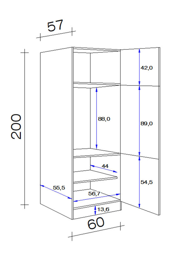 Geräteumbauschrank Valero Weiß/Braun 60 x 200 x 57 cm – Bild 3