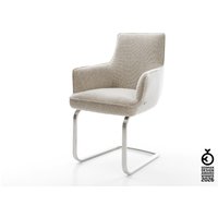 Freischwinger Heira-Flex mit Armlehnen Webstoff Soft Beige Freischwinger flach Edelstahl Taschenfederkern