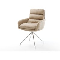 Esszimmerstuhl Abelia-Flex mit Armlehnen Mikrofaser Beige Vintage Kreuzgestell konisch Edelstahl