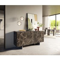 Sideboard Cuor 150 cm Keramik Emperador Extra Lucidato Dunkelbraun 3 Türen Fuß Schwebeoptik Edelstahl