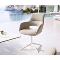 Outdoorstuhl Yago-Flex mit Armlehnen Strukturstoff Grau-Weiß Fußkreuz Weiß 360 drehbar Wippfunktion – Bild 2