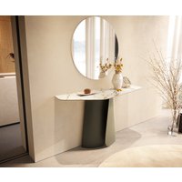 Konsolentisch Edge Polygonal 140x50 cm Keramik Calacatta Luxe Weiß-Gold-Grau Livos Metall Effektfinish Titan