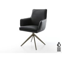 Drehstuhl Heira-Flex mit Armlehnen Echt-Leder Schwarz Kreuzgestell breit Effektfinish Titan 360 drehbar Taschenfederkern