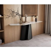 Konsolentisch Edge Polygonal 180x50 cm Keramik Minas Melange Weiß-Beige Livos Metall Schwarz