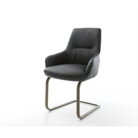 Freischwinger Zelia-Flex mit Armlehnen Echt-Leder Schwarz Freischwinger flach Effektfinish Titan Taschenfederkern