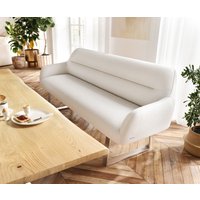 Esszimmerbank Taya-Flex 200 cm Bouclé Creme-Weiß Kufengestell kantig Edelstahl Taschenfederkern