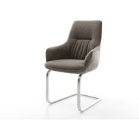 Freischwinger Zelia-Flex mit Armlehnen Strukturstoff Soft Taupe Freischwinger flach Edelstahl Taschenfederkern
