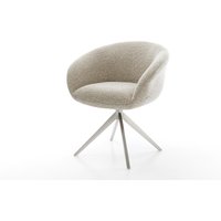 Drehstuhl Vinka-Flex mit Armlehnen Webstoff Soft Beige Kreuzgestell breit Edelstahl 360 drehbar Wippfunktion Taschenfederkern