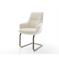 Freischwinger Zelia-Flex mit Armlehnen Plüsch Creme-Weiß Freischwinger flach Effektfinish Titan Taschenfederkern