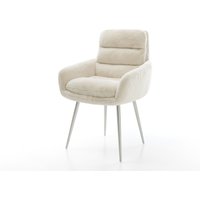 Esszimmerstuhl Abelia-Flex mit Armlehnen Plüsch Creme-Weiß 4-Fuß konisch Edelstahl