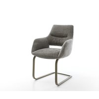Freischwinger Yago-Flex mit Armlehnen Bouclé Soft Schlamm Freischwinger flach Effektfinish Titan Taschenfederkern